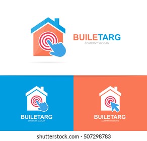 Vector house and click logo combination. Real estate and cursor symbol or icon. Unique apartment and rent agency logotype design template.