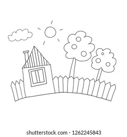 Vector house Coloring page, book. Kids drawing style