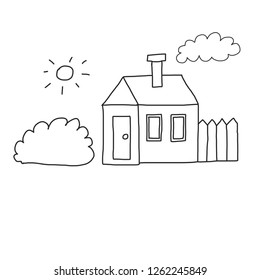 Vector house Coloring page, book. Kids drawing style