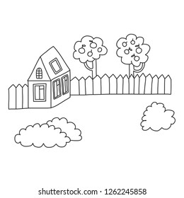 Vector house Coloring page, book. Kids drawing style