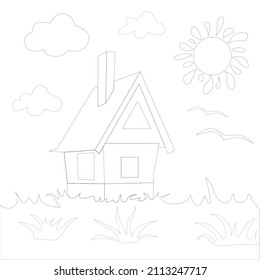 Vector house Coloring page, book. Kids drawing style