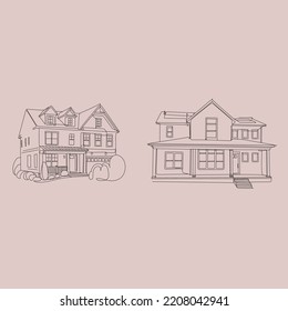 Vector House in continuous line art drawing style. Modern architecture black linear sketch isolated on white background. Vector illustration