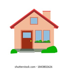 Vector House Emoji. Flat Vector House Emoji Design With Two Windows Beside The Door