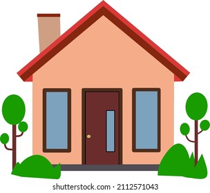 vector house emoji. flat vector house emoji design with two windows beside the door, and a tree beside the house