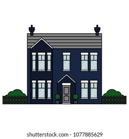 Vector house facade. Simple cartoon blue house in flat style. 