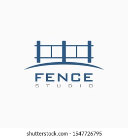 Vector house fence logo template in blue color, abstract business icon