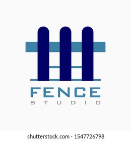Vector house fence logo template in blue color, abstract business icon