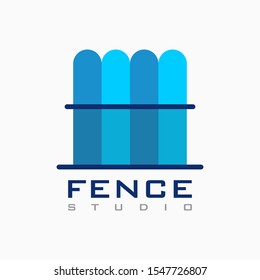 Vector house fence logo template in blue color, abstract business icon