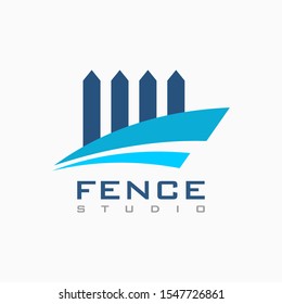 Vector house fence logo template in blue color, abstract business icon