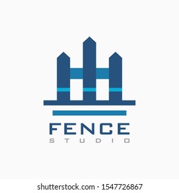 Vector house fence logo template in blue color, abstract business icon