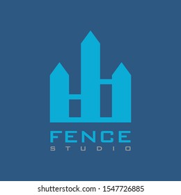 Vector house fence logo template in blue color, abstract business icon