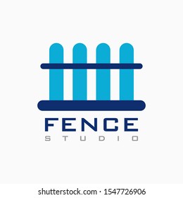 Vector house fence logo template in blue color, abstract business icon