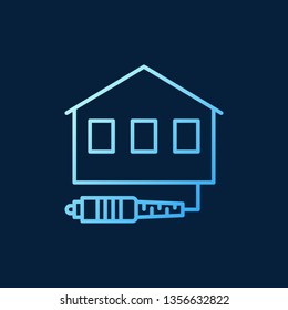Vector House with Fiber Optic Cable blue concept outline icon on dark background