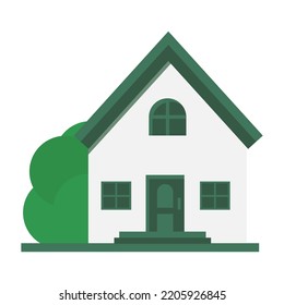 Vector house flat design green color. Simple house vector illustration isolated on white. Green vector house flat