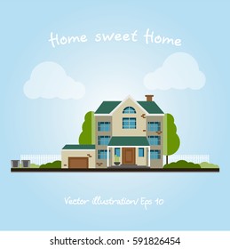 Vector house. Flat design. Home Sweet Home.