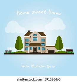 Vector house. Flat design. Home Sweet Home.