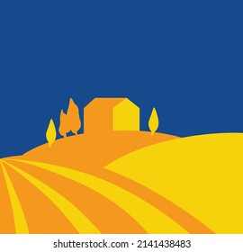 Vector house. Flat picture in the colors of the flag of Ukraine