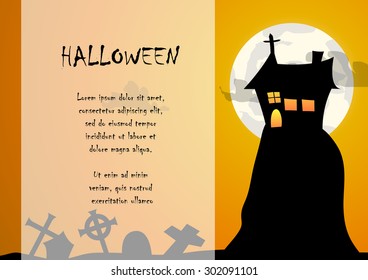 Vector : House and graveyard with halloween background