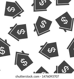 Vector house icon with dollar symbol. Money symbol seamless pattern on a white background.