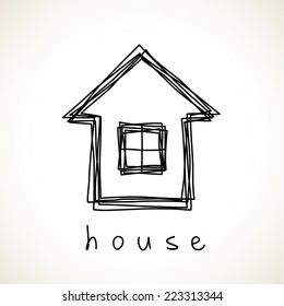 Vector house icon. Doodle hand drawn sign of real estate. Childish illustration for print, web