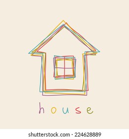 Vector house icon. Doodle hand drawn sign of real estate. Childish illustration for print, web