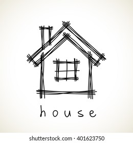 Vector house icon. Doodle hand drawn sign of real estate. Childish illustration for print, web