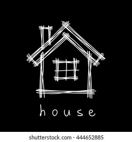 Vector house icon. Doodle hand drawn sign of real estate. Childish illustration for print, web