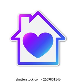 Vector House icon with Heart shape. Paper sticker with shadow. Colorful Home symbol isolated.