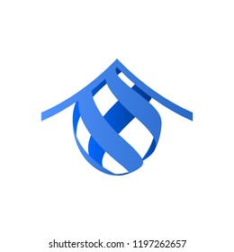 Vector house icon, ribbons icon isolated on white background