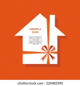 Vector House Icon. Sign Real Estate For Sale, Gift. Business Card Of Realtor Agency. Banner With Red Paper Ribbon, Bow. Illustration For Print, Web