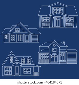 Vector House Illustration Set. Line Art 