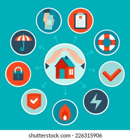 Vector house insurance concept in flat style - infographic design elements and icons