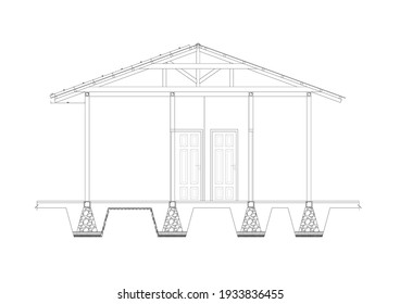 vector house interior with furniture cross sectional view line drawing 