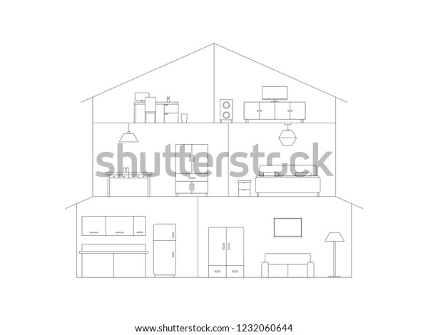 Vector House Interior Furniture Cross Sectional Stock Vector (Royalty ...