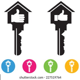 Vector of House and key icons and buttons set in like sign. The idea of design related with real estate, builders, contractors as to show like on something.