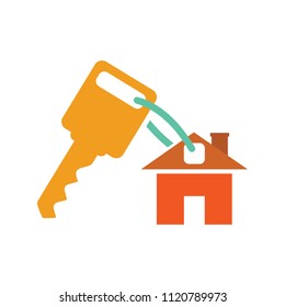 vector house key, real estate icon - house security concept