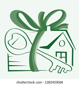 vector house and key tied with a ribbon with a bow / gift promotion