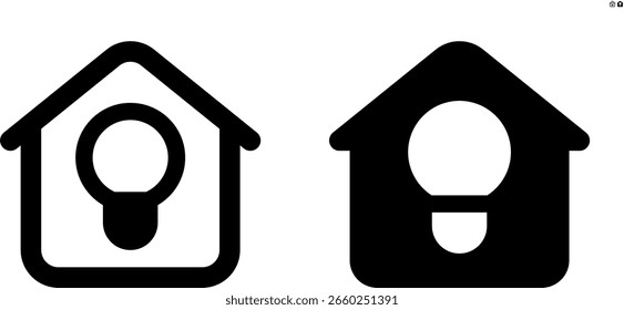 Vector house with lightbulb icon in outline and solid styles for UI and web design, 48px, 10% margin