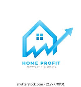 vector house logo design with rising graphic for analytic software application, property company, website logo, etc.