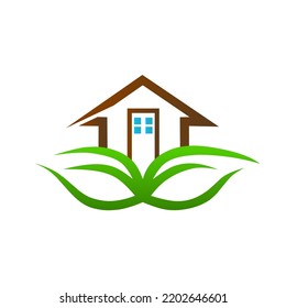 vector house logo with leaves, with a healthy home philosophy.