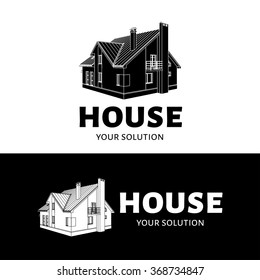 Vector house logo. House shaped logo view 3D