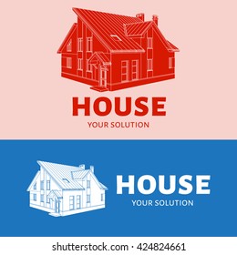 Vector house logo. House shaped logo view 3D