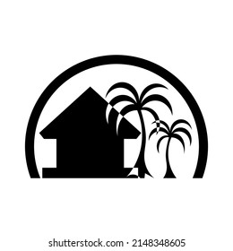 Vector house logo with three trees beside it depicts a cool and beautiful house