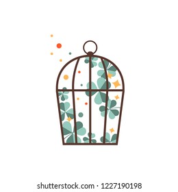 Vector House lucky plants. fabulous greenhouse with collection of hand draw clovers and splashes. St Patric 
 concept with terrarium and shamrocks. Good for holiday and party cards, flayers, posters