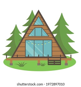 Vector house. Mountain triangle cabin. Residential building facade. Flat style illustration. Colorful icon.