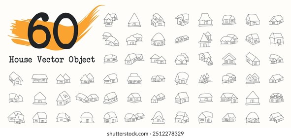 Vector house object. Hand drawn vector small house object. House icon.