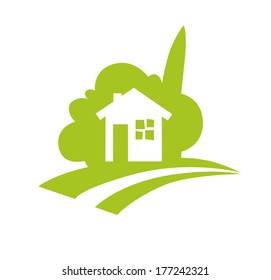 Vector house on green background