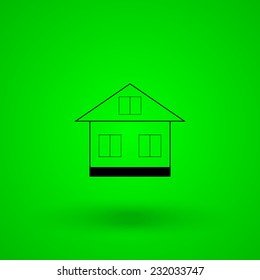 Vector house on a green background with shadow