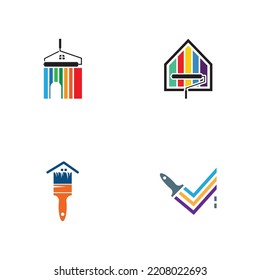diseño del logotipo de pintura de la casa vectorial. servicios de reparación, decoración y pintura en el hogar multicolor