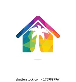 Casa vectorial y logo de la palmera. Diseño del logotipo de la casa de playa.